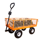 AAIN 800 lbs Metal Garden Cart, Heavy Duty Garden Wagon with Removable Steel Mesh Sides, Utility Yard Carts with 180° Rotating Handle with 10 inch Wheels, 4cu.ft Load Capacity Outdoor Wagons