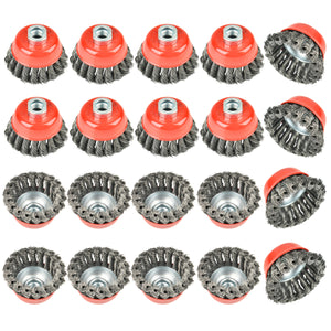 20piece 3 inch Twisted Knotted Cup Brush with 5/8"-11 Threaded Arbor for Angle Grinder
