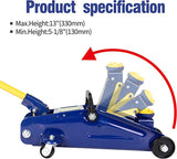 Heavy Duty 2-Ton Hydraulic Low Profile Floor Jack - 4000 lb Capacity, 5-1/8" to 13" Lift Range, Car Service Trolley Jack for Auto Repair (Blue )