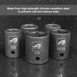 Aain 12-Piece 3/8 Inch Drive Shallow Impact Socket Set, Cr-V Steel, 6-Point | SAE 5/16" To 1"