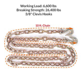 Eisen EI020 Transport Chain 2 pc. 3/8"  x 10' with 3/8" Clevis Hooks Grade 70 Safety Load Binder