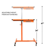 Aain Heavy Duty Adjustable Work Table Bench - 200 lbs Rolling Tool Cart Tear Down Tray with Wheel & Drawer, Hand Tools/Parts Storage Organizer, Rubber Corners, Orange