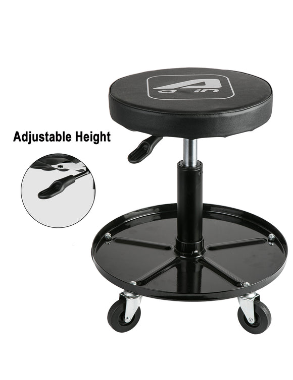 Aain LT012 Heavy Duty Roller Seat, Adjustable Rolling Stool Chair Swivel with Tool Tray, 300lbs Capacity, Black