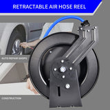 Aain AA039 Premium Heavy-Duty 3/8 in x 50 ft Air Hose Reel. Wall Mount, Retractable, 300 PSI Flexiable Hybrid Hose, black and blue