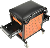 Aain Rolling Workshop Mechanics Creeper Seat with 2 Tool Storage Drawers Under Seat, Screwdriver Bracket, Padded Stool for Mechanic Tools, 300 Pounds Capacity