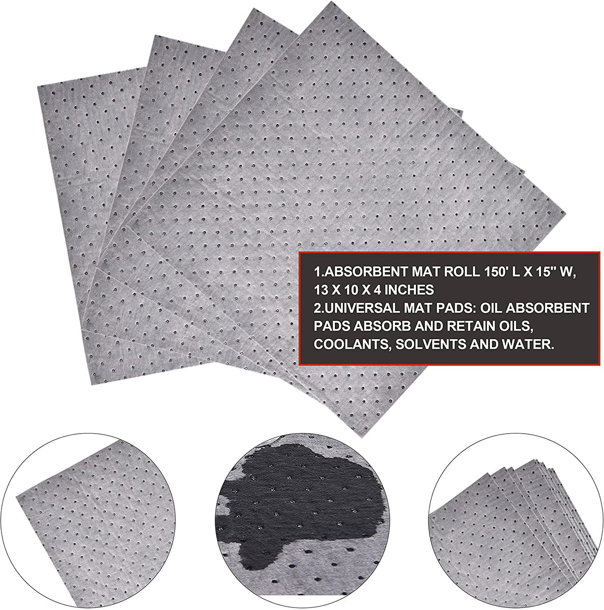 Aain LT010A Heavy Duty Oil Absorbent Pads, Oil Maintenance Mat Roll for All  Purpose Super Absorbent Mat Roll, Gray, 150' L x 15