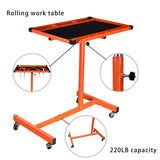 Heavy-Duty Adjustable Rolling Work Table w/Wheels & Mechanic Tray - Mobile Tool Cart for Garage/Workshop, Orange