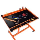 AA052 Orange Heavy-Duty Adjustable Work Table 4 Swivel Wheels 220 lb Capacity, Tear Down Tray 28.9" x 19.8" Moblie Portable Industrial Desk