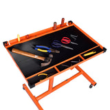 Heavy-Duty Adjustable Rolling Work Table w/Wheels & Mechanic Tray - Mobile Tool Cart for Garage/Workshop, Orange