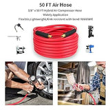 AA081 Hybrid Air Hose 3/8-Inch by 50-Feet 280 PSI, Lightweight, Kink Resistant, All-Weather Flexibility with 1/4-Inch MNPT Fittings, Bend Restrictors, Red