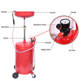 AA055 18 Gallon Portable Waste Oil Drain, Air Operated Industrial Fluid Drain Tank With Wheel, Adjustable Funnel Heigh