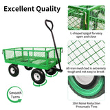 AAIN 400 lbs Metal Garden Cart,Heavy Duty Garden Wagon with Removable Steel Mesh Sides, Utility Yard Cart with 180° Rotating Handle and 10-Inch Wheels—Perfect for Gardens, Farms, and Yards, GreenC