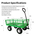 AAIN 400 lbs Metal Garden Cart,Heavy Duty Garden Wagon with Removable Steel Mesh Sides, Utility Yard Cart with 180° Rotating Handle and 10-Inch Wheels—Perfect for Gardens, Farms, and Yards, GreenC