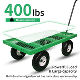 AAIN 400 lbs Metal Garden Cart,Heavy Duty Garden Wagon with Removable Steel Mesh Sides, Utility Yard Cart with 180° Rotating Handle and 10-Inch Wheels—Perfect for Gardens, Farms, and Yards, GreenC