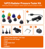 TM105 Radiator Pressure Tester Kit, Automotive Vacuum Cooling System Refill Kit, 16pcs, Made in Taiwan