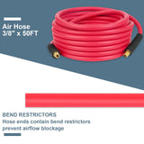 AA081 Hybrid Air Hose 3/8-Inch by 50-Feet 280 PSI, Lightweight, Kink Resistant, All-Weather Flexibility with 1/4-Inch MNPT Fittings, Bend Restrictors, Red