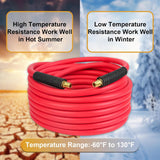 AA081 Hybrid Air Hose 3/8-Inch by 50-Feet 280 PSI, Lightweight, Kink Resistant, All-Weather Flexibility with 1/4-Inch MNPT Fittings, Bend Restrictors, Red