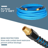 AA080 Hybrid Air Hose 1/4-Inch by 100-Feet 280 PSI, Lightweight, Kink Resistant, All-Weather Flexibility with 1/4-Inch MNPT Fittings, Bend Restrictors, Blue