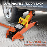 Aain AA094 Hydraulic Low Profile Steel Floor Jack, Trolley Service Lift Car Garage Floor Jack, 1.5 Ton (3300 lbs) Capacity, Orange