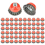 AAIN 60 Pieces - 3 Inch Twisted Knotted Wheel Cup Brush with 5/8"-11 Threaded Arbor for Angle Grinder, Max RPM 12,500, Heavy-Duty Conditioning for Metal - 0.020in Carbon Steel for Rust Removal, Abrasives