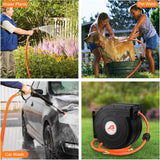 Aain Retractable Garden Hose Reel,1/2 inch × 66 ft, Heavy Duty Garden Water Hose Reel,Any Length Lock,Slow Return System,Wall Mounted,and 180°Swivel Bracket for Garden and Outdoor use.(Orange）