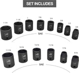 AAIN | 2 Packs | 1/2 Inch Drive Shallow Impact Socket Set, Cr-V Steel, 6-Point | 14-Piece Set | SAE 3/8" To 1-1/4"