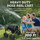 AAIN AA110 Garden Hose Reel Cart, Heavy Duty Metal Hose Reel Holds Up to 300 ft of 5/8" Hose, 4 Wheel Garden Hose Cart for Outdoor Yard Lawn Farm
