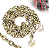 AAIN EI022 G80 Heavy Duty Transport Chain 5/16 Inch x 10 Feet, Load Binder Tow Lock Chains with G70 Clevis Grab Hooks, 4,900 lbs Safe Working Load for Loading Tie Down Fixed Cargo Flatbed Truck Trailer