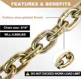 AAIN Ei022A2 Transport Binder Chain 2 Pack 5/16IN * 10FT | 4,900 LBS Working Load Capacity| G80 Tow Chain with G70 Grab Hooks |Heavy Duty for Transporting, Towing, Tie Down Binding