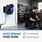 AAIN Retractable Air Hose Reel With 1/2" Inch x 50' Ft, Heavy Duty Steel Hose Reels, Auto Rewind Pneumatic,Industrial Grade Rubber Hose Wall Mount, PN040