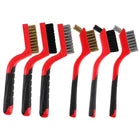 A A IN 6-Pack Wire Brush Set Nylon/Brass/Stainless Steel Bristles with Curved Handle Grip Scratch Brushes for Deep Cleaning and Rust Removing Small Cleaning Brushes-7 Inches (Red)