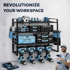 AA109 40''W Large Power Tool Organizer Wall Mount with 8 Screwdriver Holder, 2 Pack Heavy Duty Tool Storage Rack for Workshop Drill Rack, 4-Tier Utility Shelf for Home Garage Organization, Black