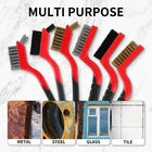 A A IN 6-Pack Wire Brush Set Nylon/Brass/Stainless Steel Bristles with Curved Handle Grip Scratch Brushes for Deep Cleaning and Rust Removing Small Cleaning Brushes-7 Inches (Red)