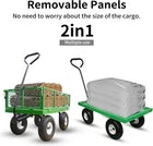 AAIN AA0912 600 lbs Heavy Duty Metal Garden Cart, Pull able Yard Wagon with Removable Mesh Sides, 180° Rotating Handle & 10" Wheels, Green