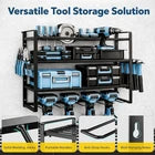 AA109 40''W Large Power Tool Organizer Wall Mount with 8 Screwdriver Holder, 2 Pack Heavy Duty Tool Storage Rack for Workshop Drill Rack, 4-Tier Utility Shelf for Home Garage Organization, Black