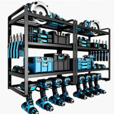 AA109 40''W Large Power Tool Organizer Wall Mount with 8 Screwdriver Holder, 2 Pack Heavy Duty Tool Storage Rack for Workshop Drill Rack, 4-Tier Utility Shelf for Home Garage Organization, Black