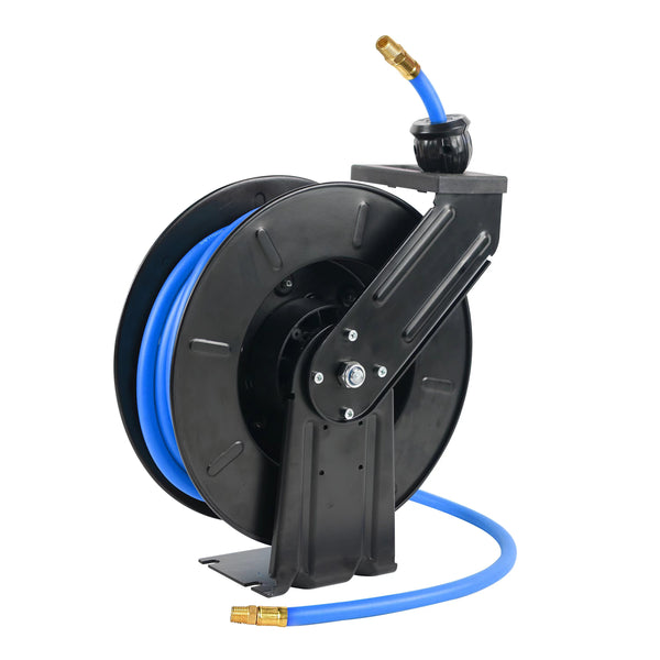 Double Arm Air Hose Reel 50 ft Retractable, 1/2 in Hybrid Hose Heavy Duty  Steel Professional Air Compressor Hose Reel with 5 ft Lead in Max 300PSI