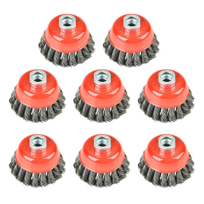 8pack 3 inch Twisted Knotted Cup Brush with 5/8"-11 Threaded Arbor for Angle Grinder