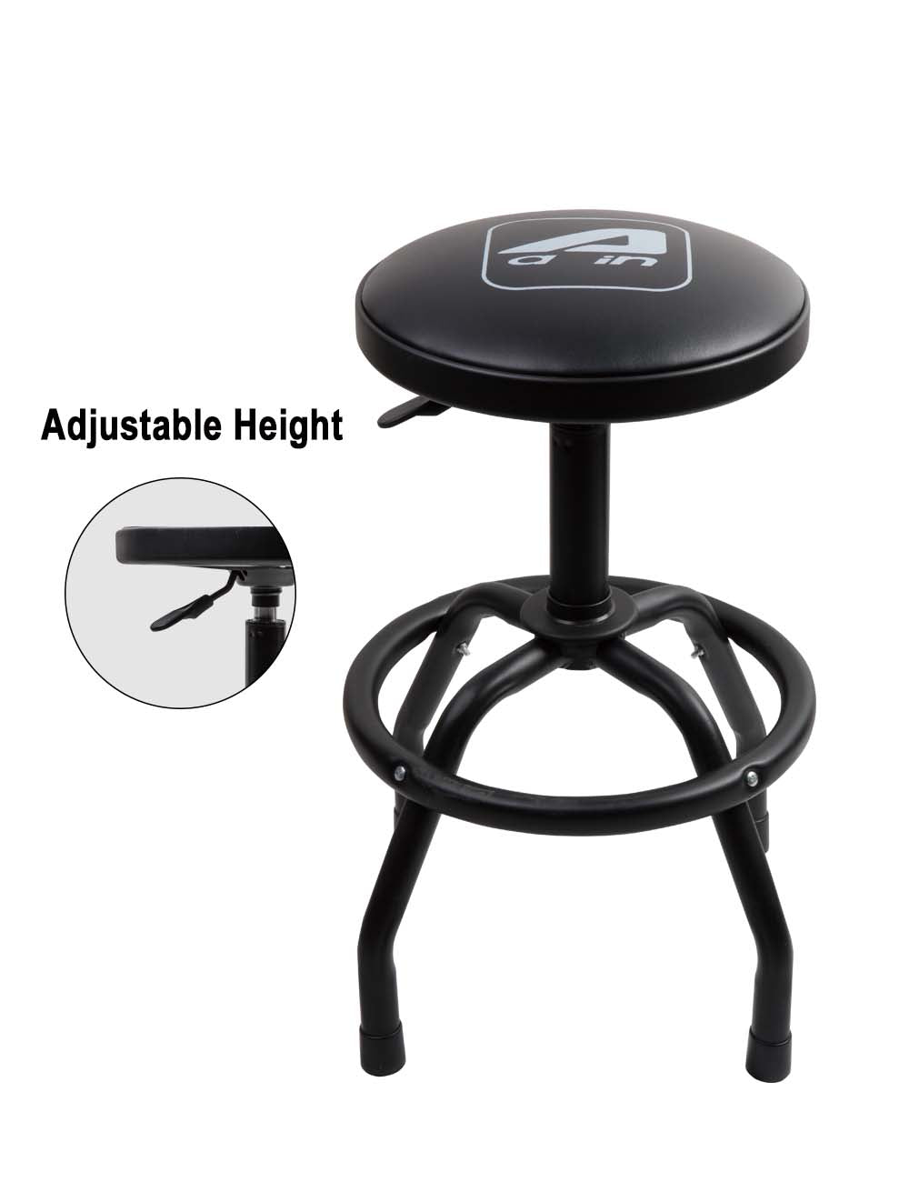 Adjustable Shop Stool with Backrest, Black