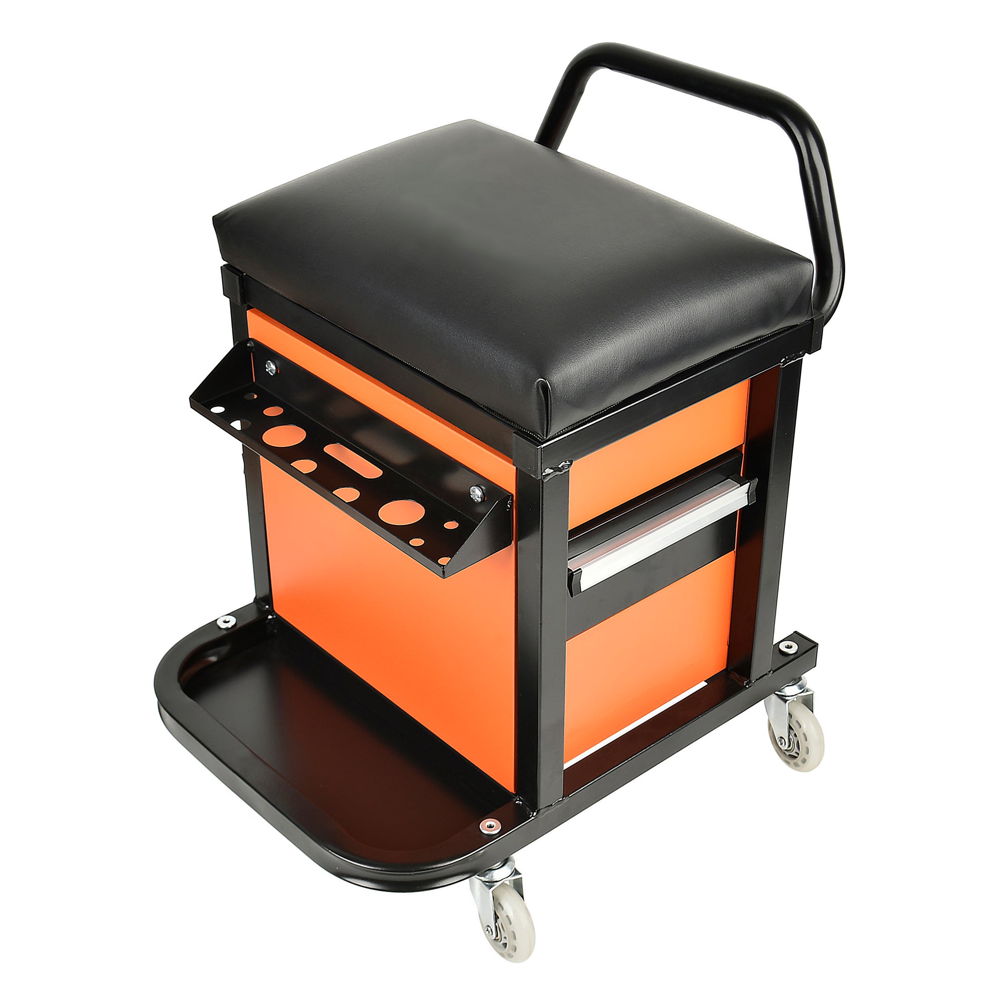 AA041 Padded Creeper Seat with Extra Storage, 300 lbs capacity Mechanics  Chair with drawers, Orange Tool Box Chair Swivel Casters – Autospecialtools