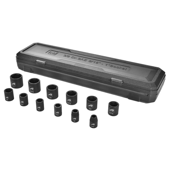 AAIN AA030A 12-Piece 3/8 Inch Drive Shallow Impact Socket Set, Cr-V Steel, 6 Point, 5/16
