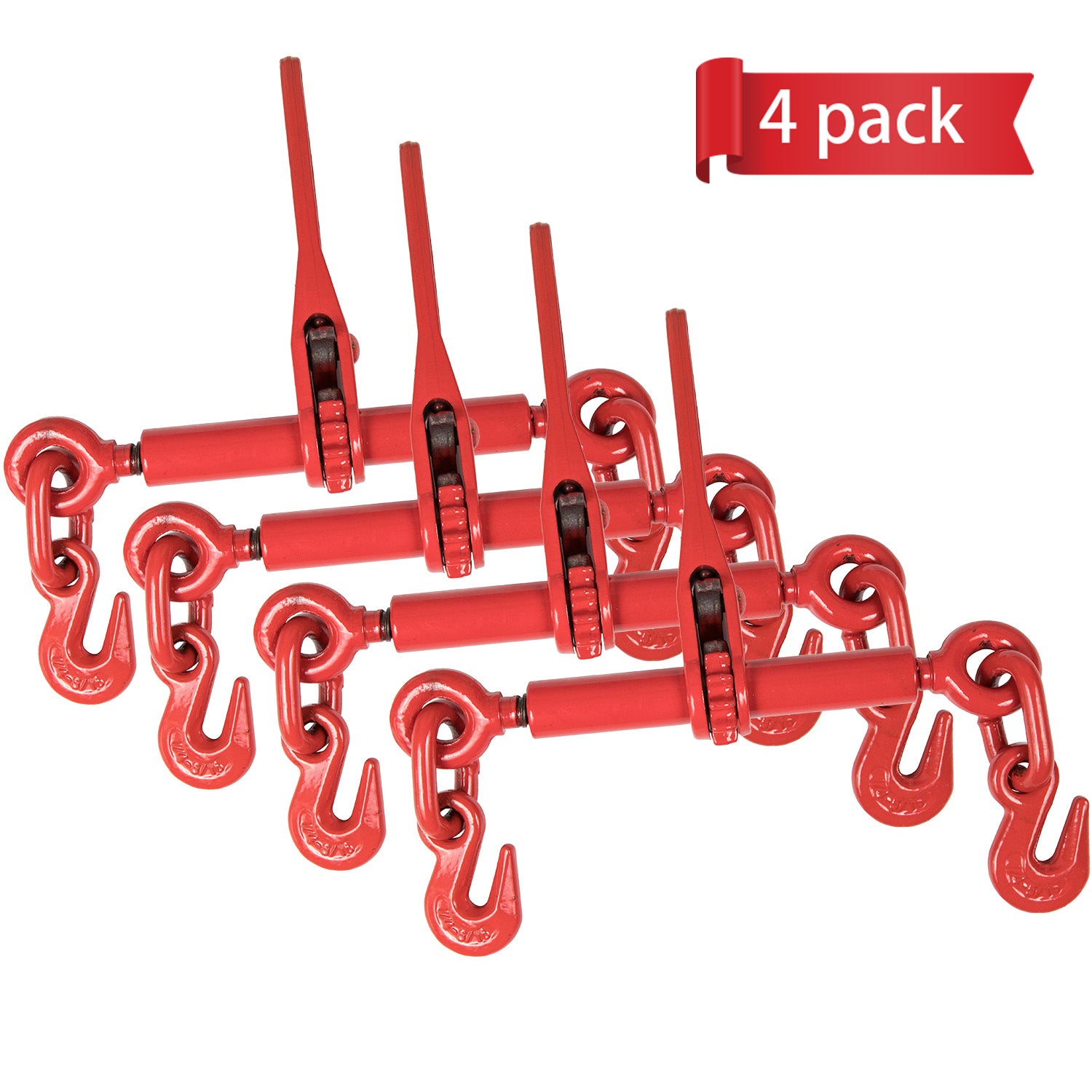 Aain EI001A4 Ratchet Load Binders, 1/4-5/16'' 4 Pack, Red, 4 Count