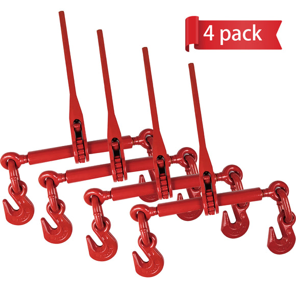 Aain D03A4 Heavy Duty Ratchet Chain Load Binder,3/8-1/2'' 4 Pack, Red