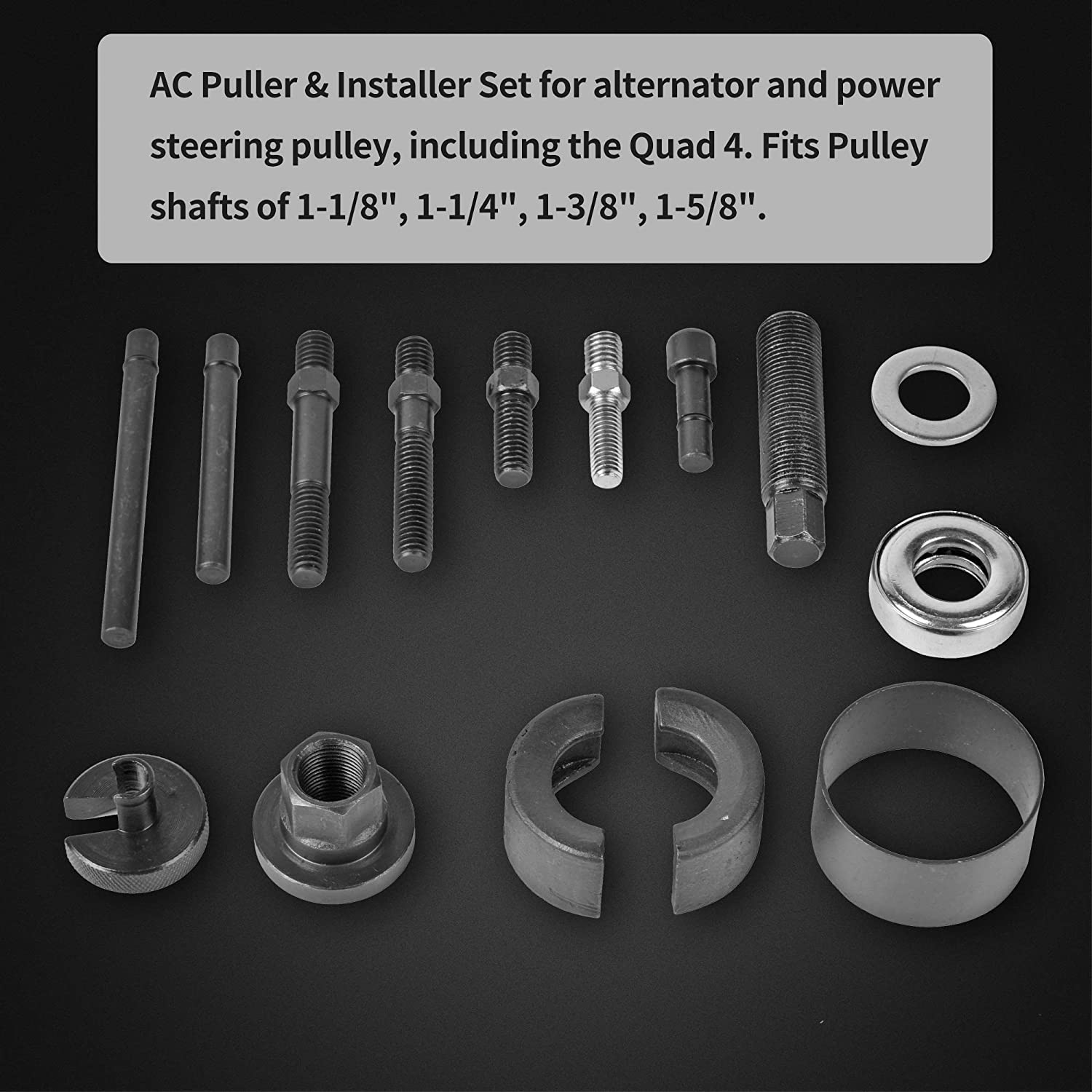 Eisen MKT027 13pc Pulley Puller and Installer Power Steering Pump Remover Alternator AC Kit, image size:1500x1500