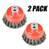 Aain AA018 3 inch Twisted Knotted Cup Brush with 5/8"-11 Threaded Arbor for Angle Grinder 2 pack