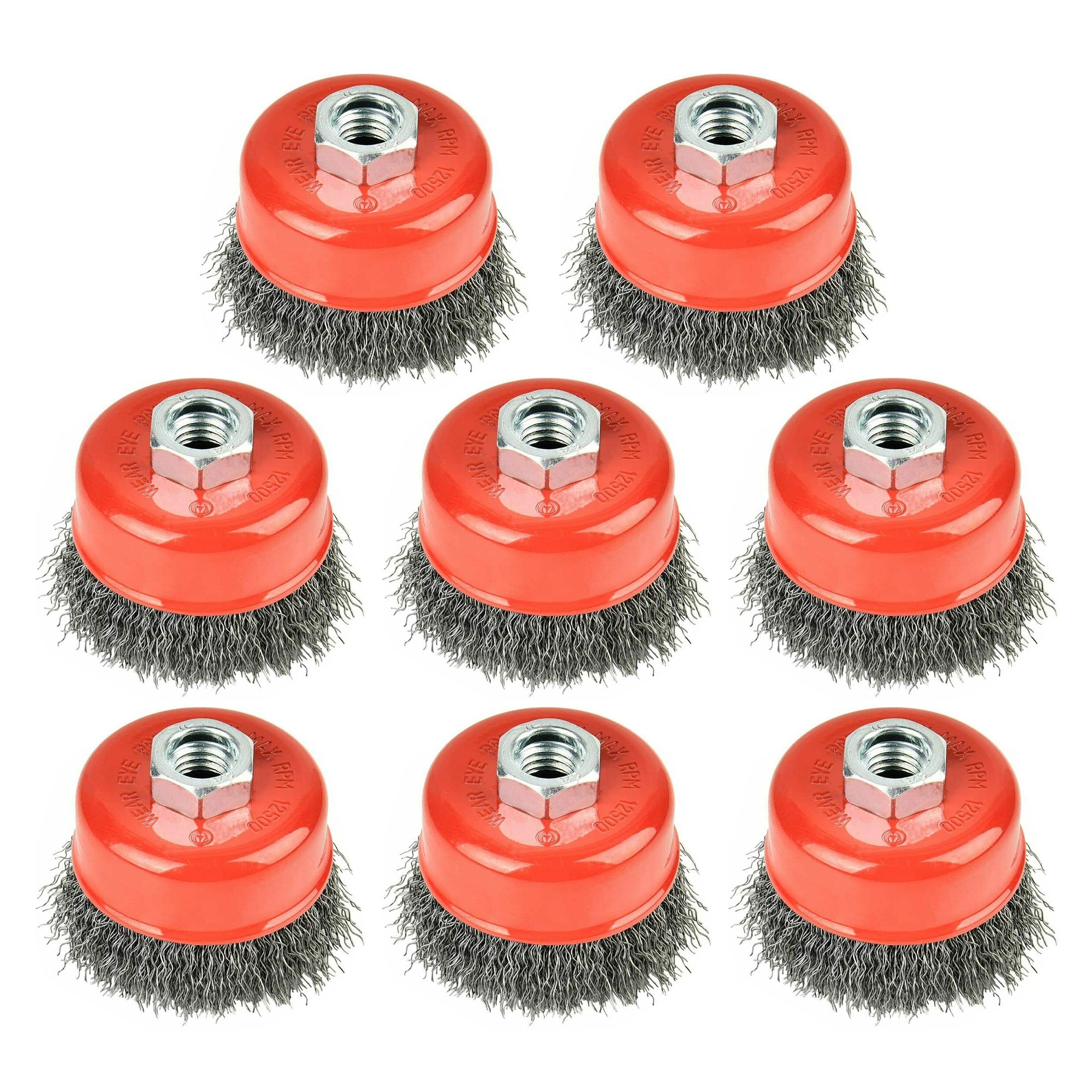 AAIN 8 PCS 3 Inch Carbon Steel Crimped Wire Wheel Cup Brush