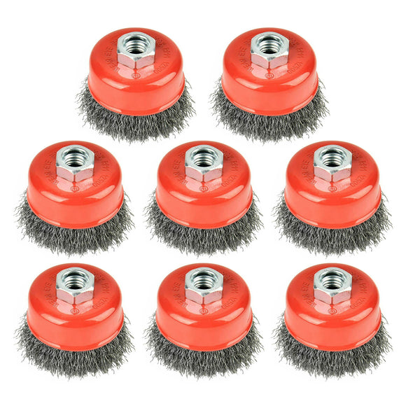 Aain 8 Pack Wire Wheel Brush Cup Brush Set, 3 Inch Crimped Cup