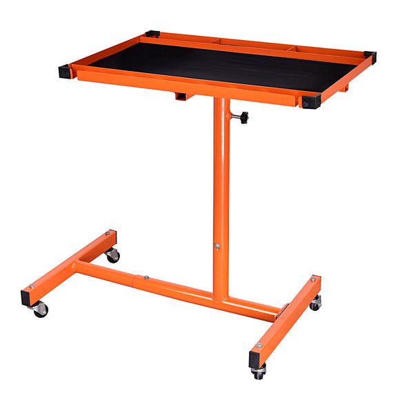 AA052 Orange Heavy-Duty Adjustable Work Table 4 Swivel Wheels 220 lb Capacity, Tear Down Tray 28.9